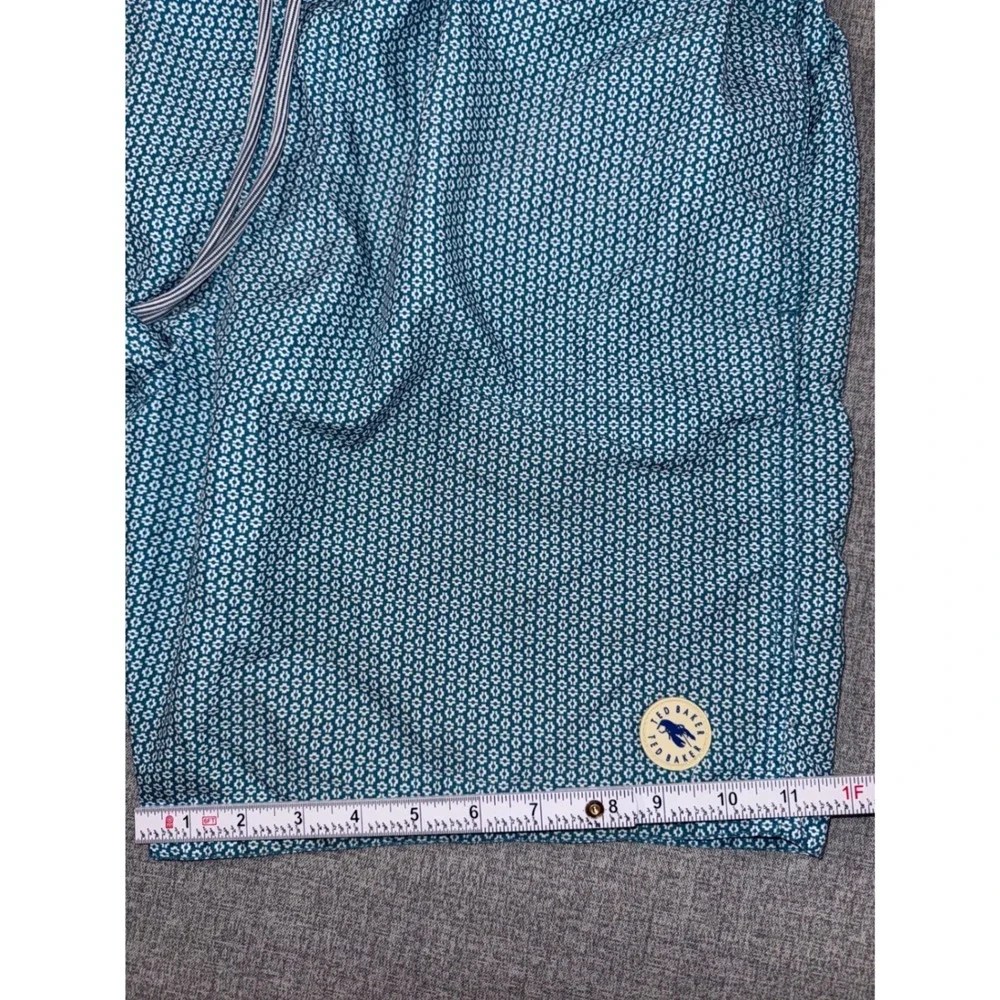 Ted Baker Mens Teal Blue Geometric Lobster Print Swim Trunks Board Shorts Size 5